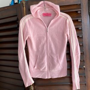 Juicy Couture Cashmere Zip Up Hooded Sweater EUC Pink Spring Ready